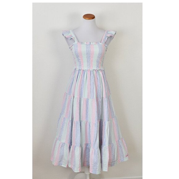 Ruffle Butts Dresses & Skirts - Ruffle Butts Women's Smocked Seersucker Flutter Strap Dress - XS